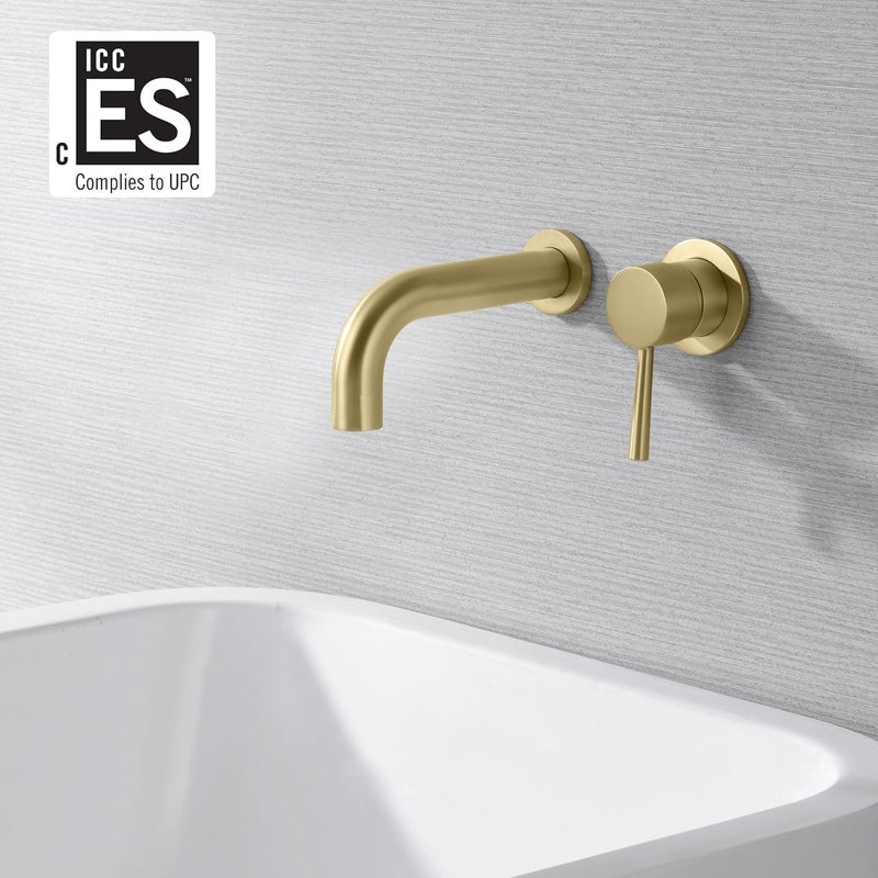 sumerain Wall Mount Bathtub Faucet Tub Filler with Valve, Brushed Gold Single Handle - Image 2